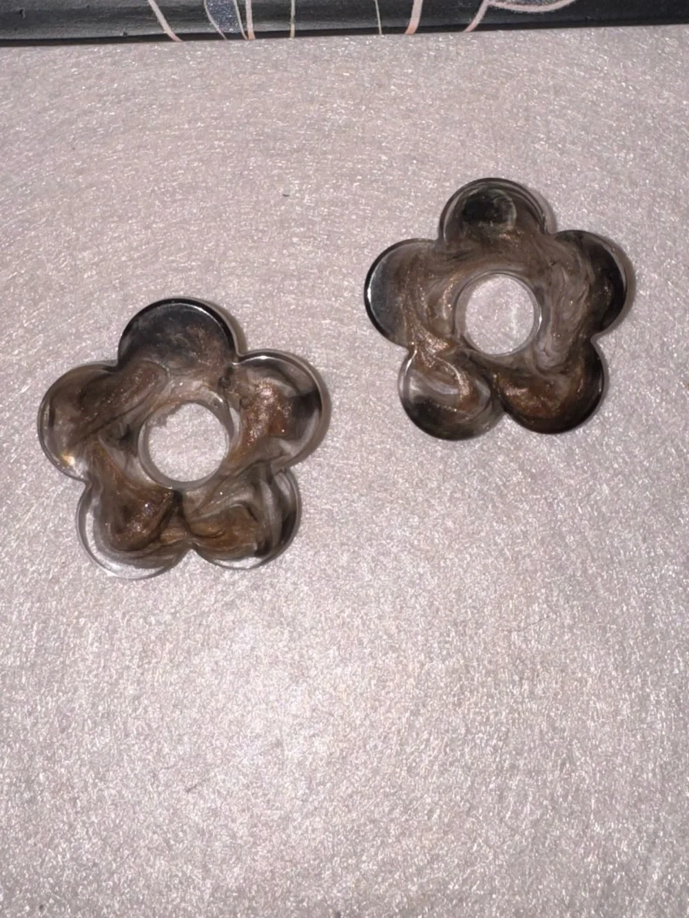 Brown and Black Swirl Flower Resin Earrings - Women Accessories